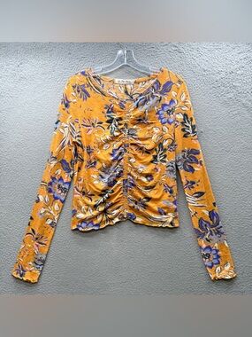 Free People We The Free Dreamed of You Floral Ruched Long Sleeve Top Size L NWT